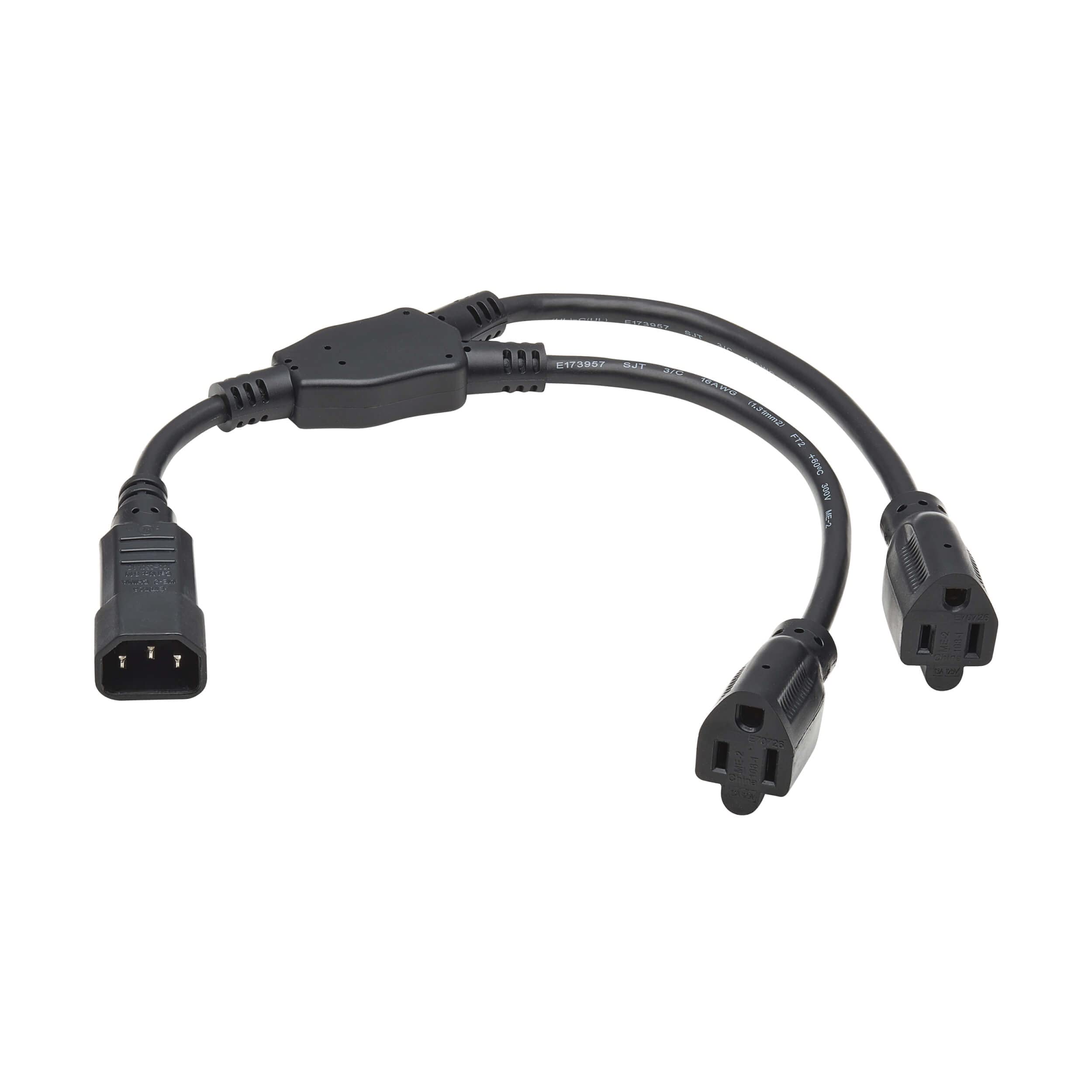 18IN POWER CORD Y SPLITTER C14  TO 2X NEMA 5-15R 13A 125V BLACK