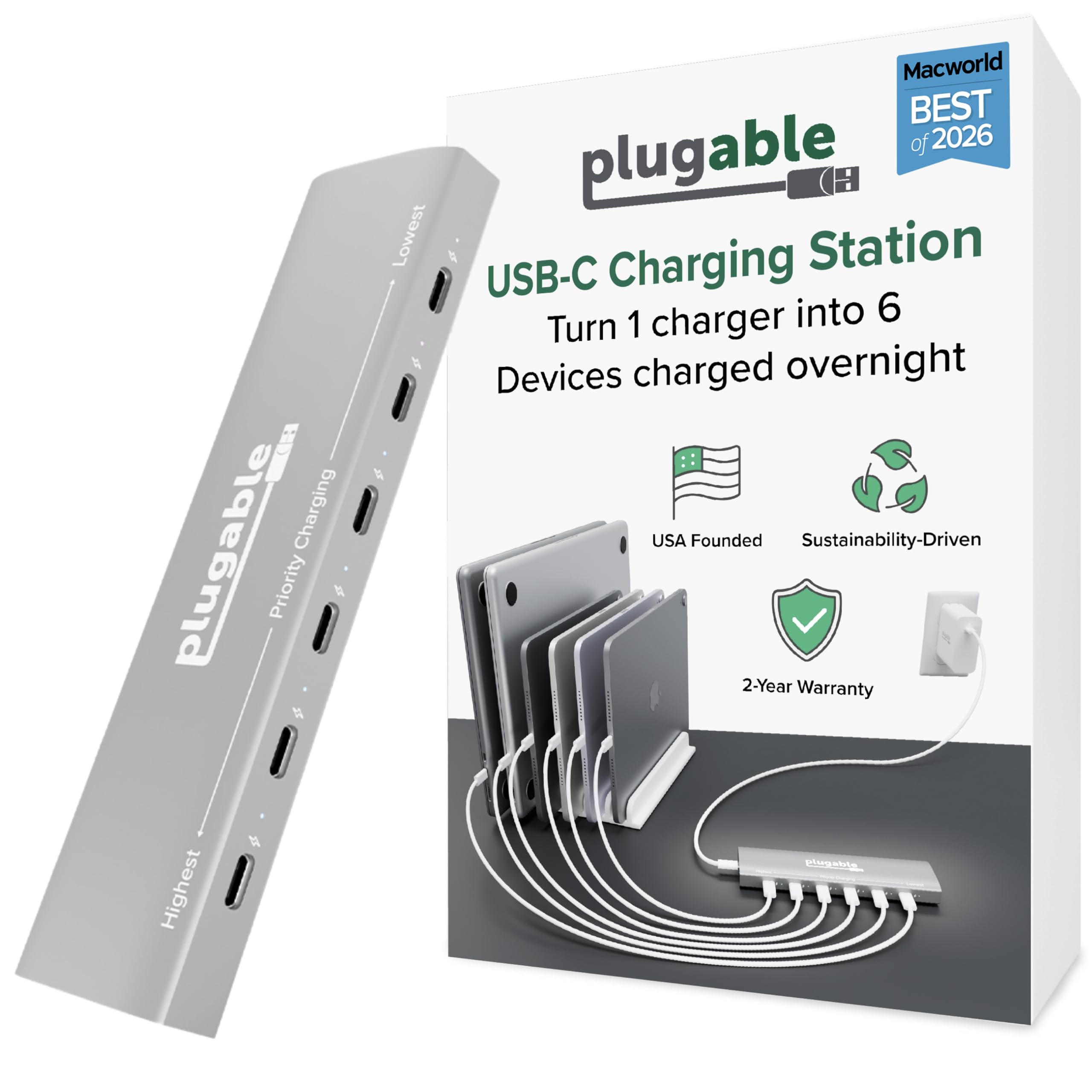 PLUGABLE USB TYPE-C  CHARGER    POWER DELIVERY 6-PORT PRIORITY