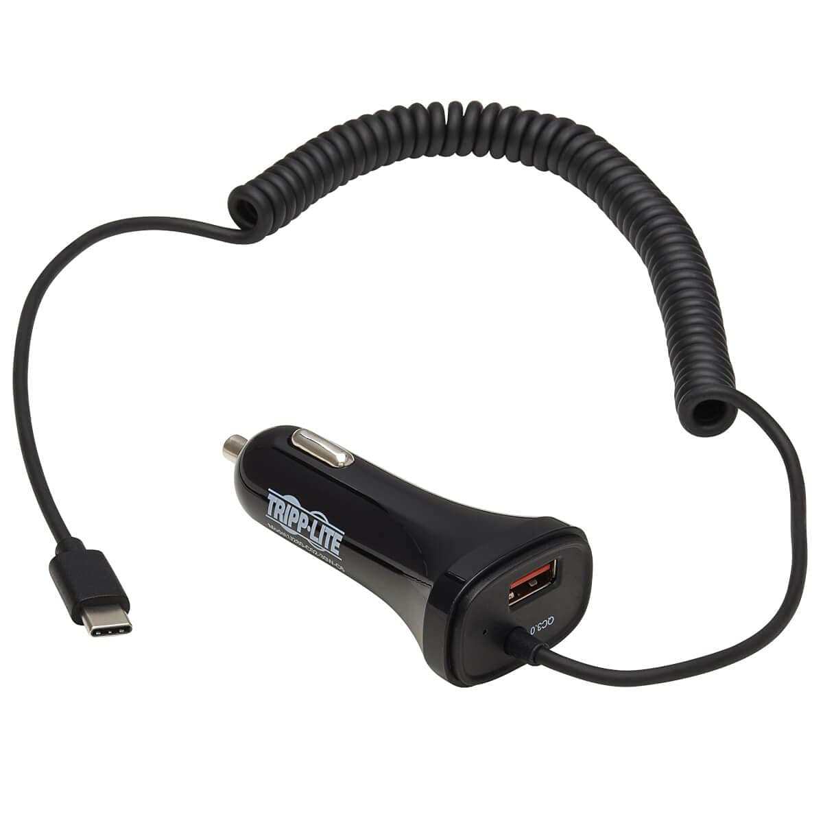 USB CAR CHARGER DUAL PORT 30W   USB-A  USB-C WITH COILED CORD 6FT