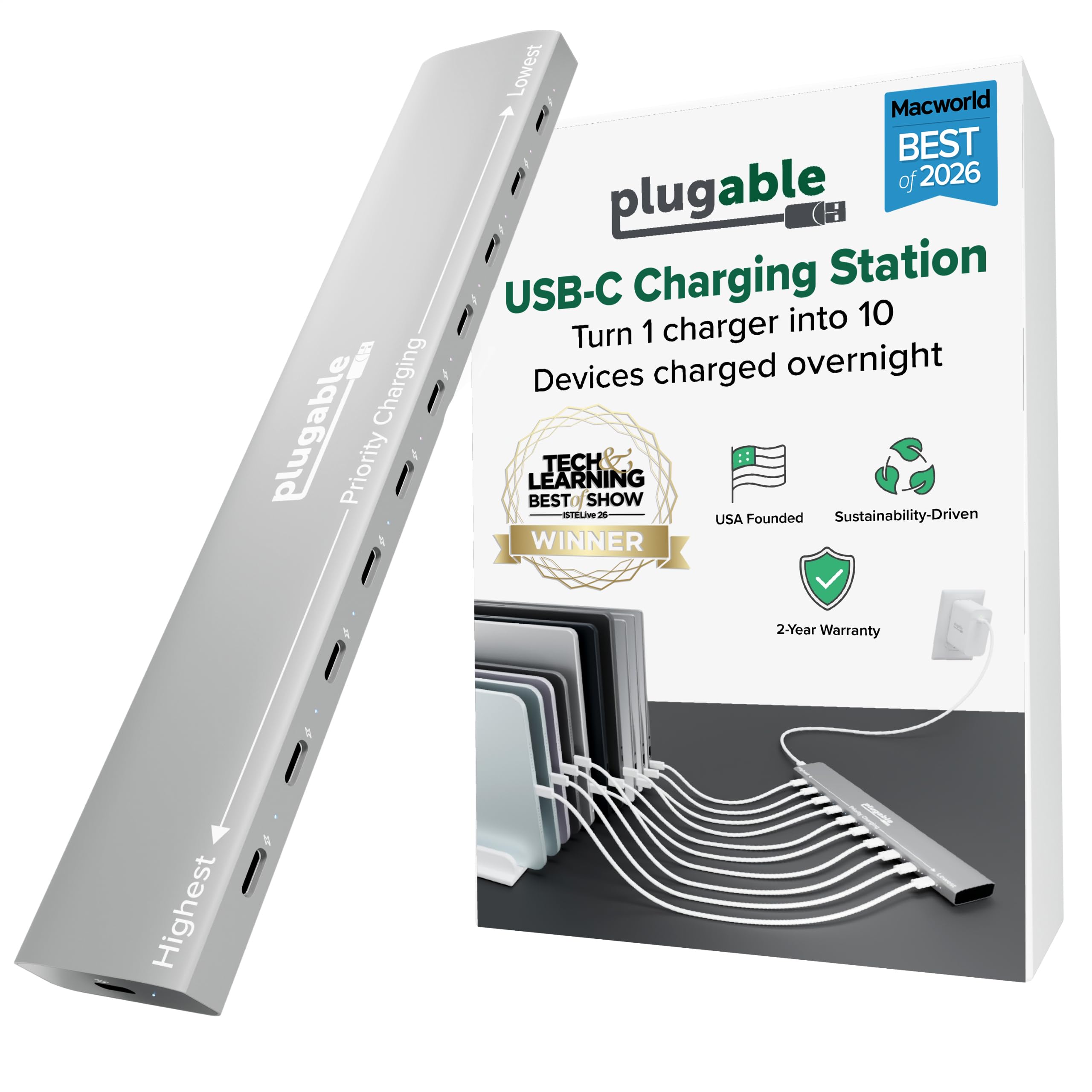 PLUGABLE USB-C 10-PORT CHARGER  USB-C PD 10-PORT PRIORITY CHARGER