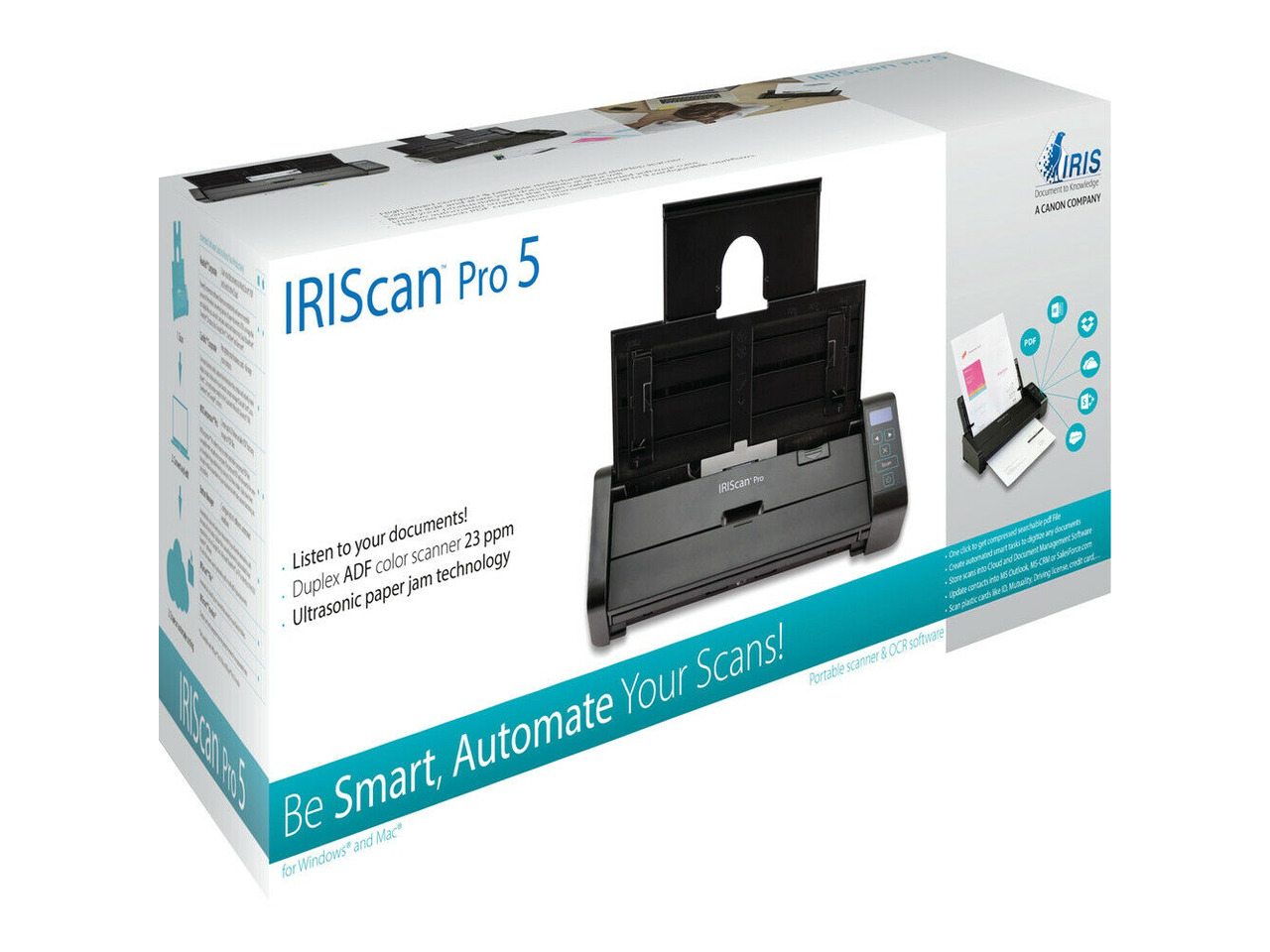 IRISCAN PRO 5 USB 23PPM ADF 20  DUPLEX AC SCAN JPG PDF OCR WIN