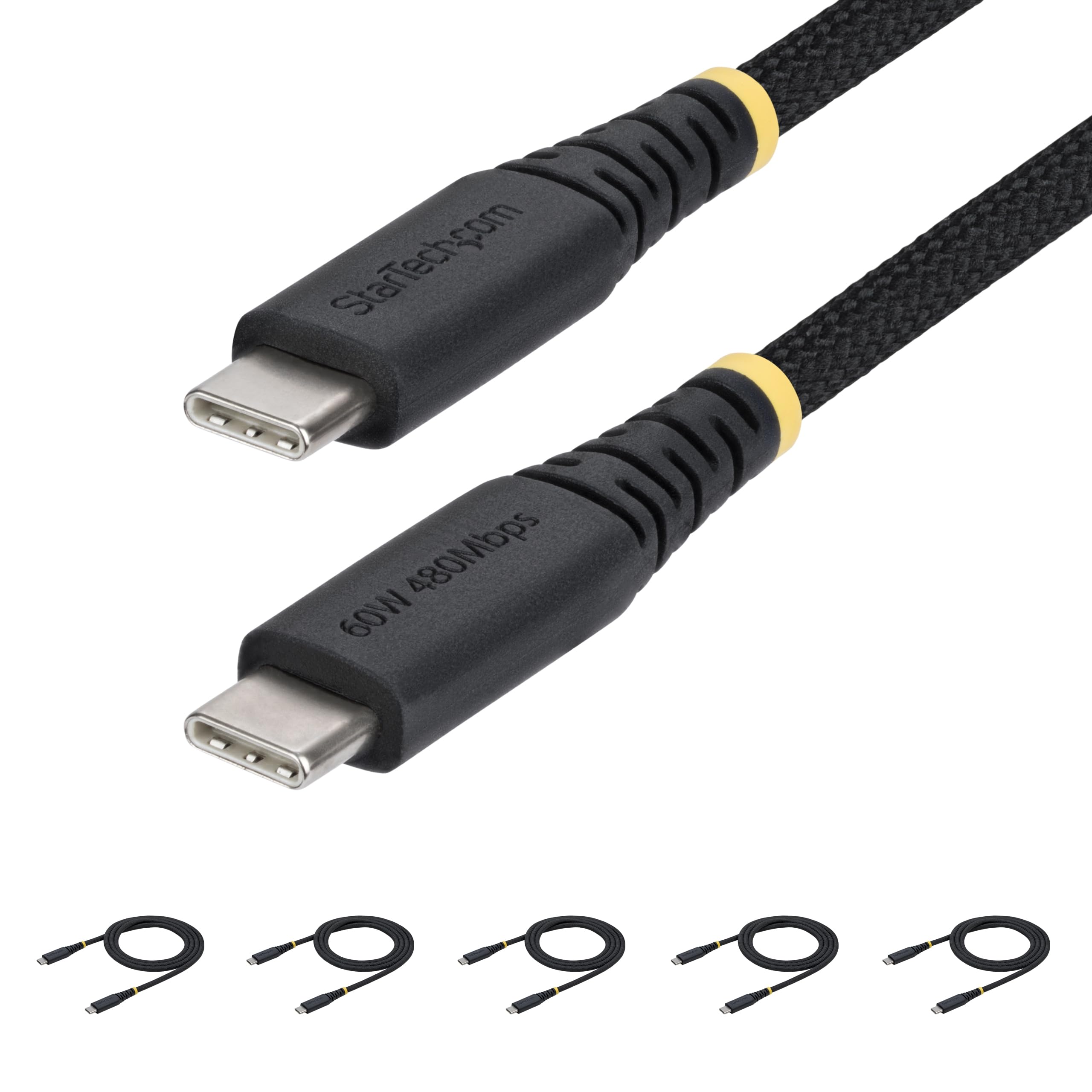 5-PACK USB-C CHARGING CABLE     60W PD/RUGGED USB 2.0 CHARGER CORD