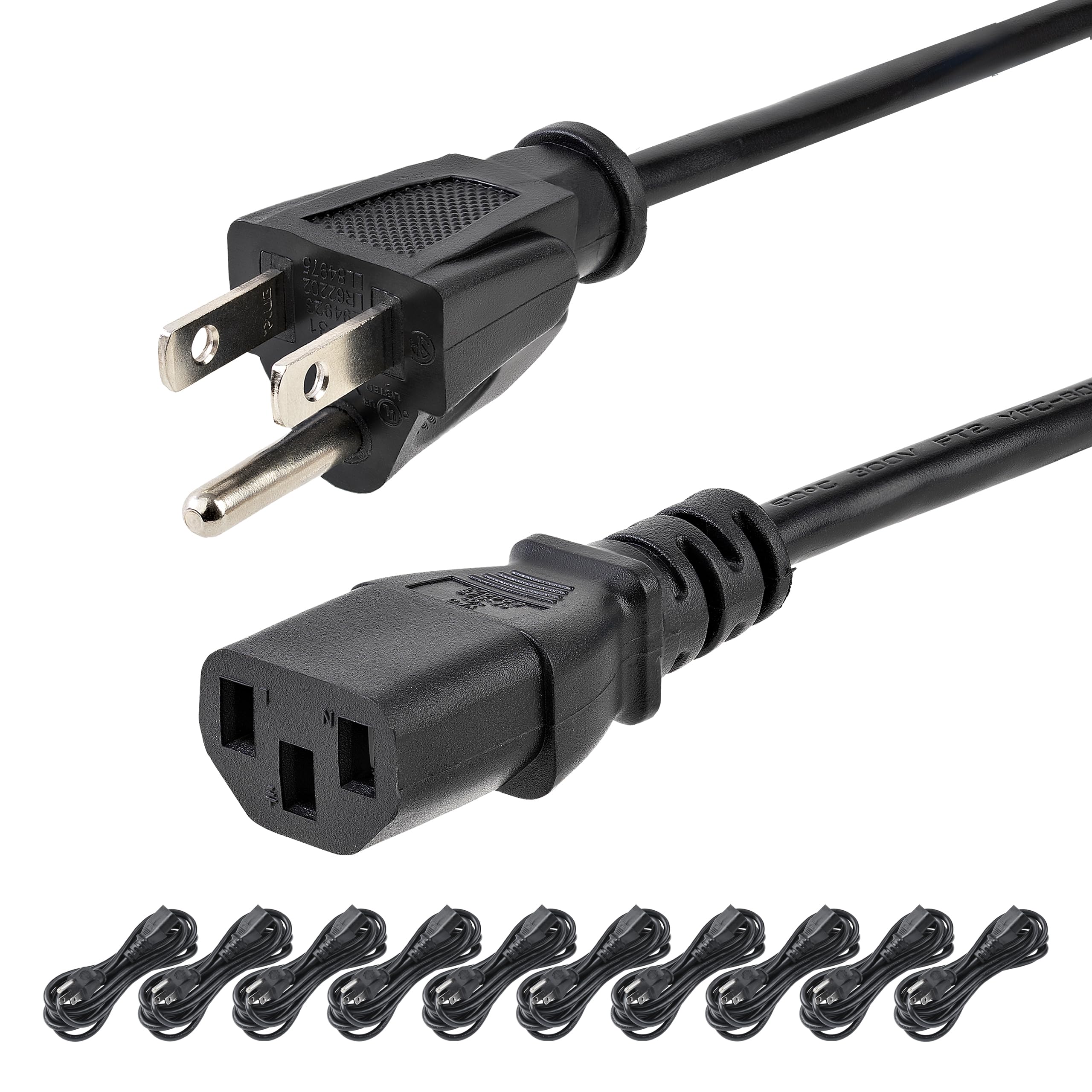 10FT COMPUTER POWER CORD NEMA   5-15P TO C13 AC POWER MONITOR CABLE