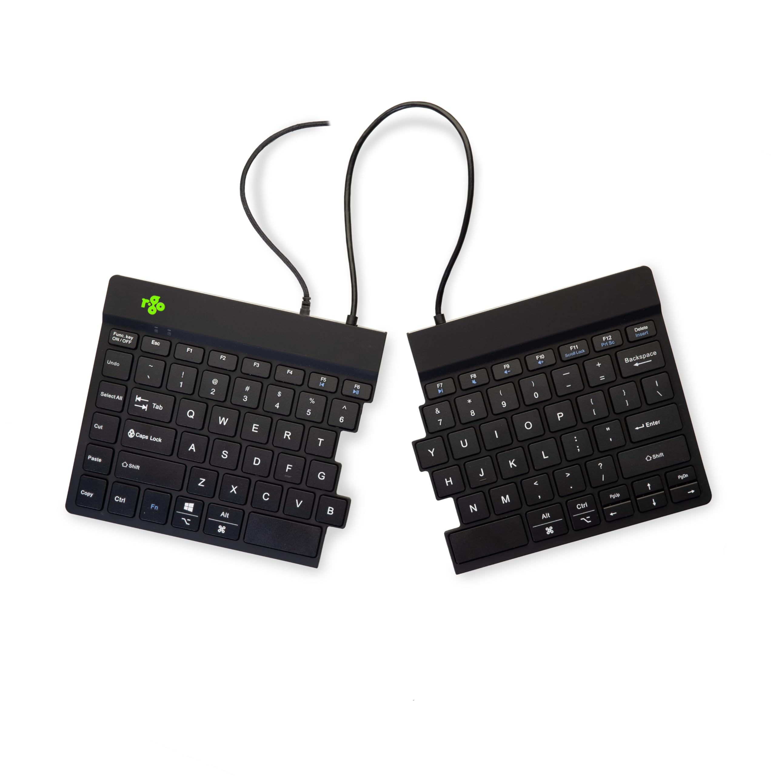 R-GO ERGONOMIC KEYBOARD, SPLIT KEYBOARD WITH BREAK LIGHT, QWERTY (US), BLACK, WI