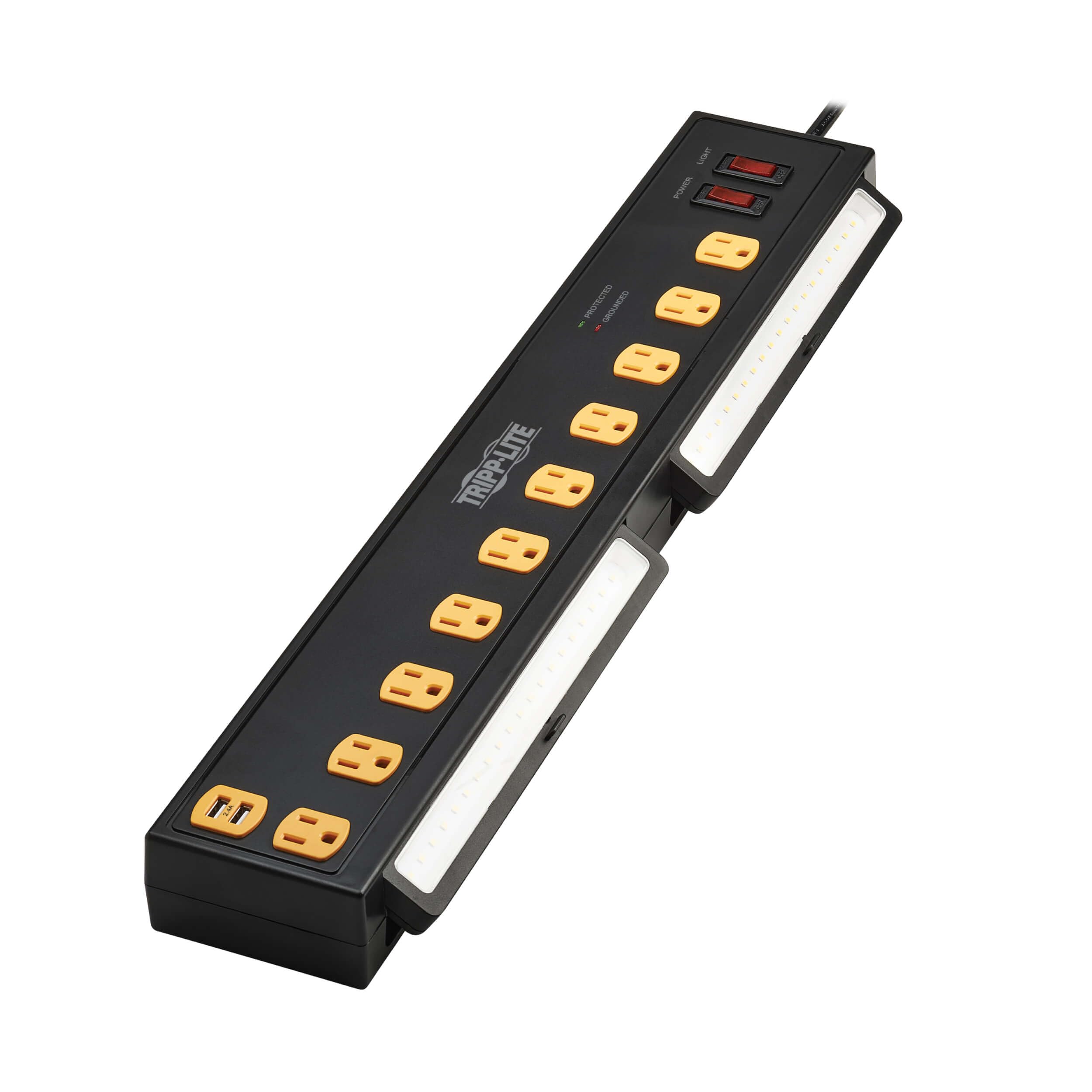 SURGE PROTECTOR 10-OUTLET 2-USB SWIVEL  LIGHT BARS 6FT CORD BLACK