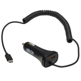 USB CAR CHARGER DUAL PORT 30W   USB-A  USB-C WITH COILED CORD 6FT