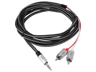 2M WOVEN FABRIC BRAIDED M/M     3.5MM TO RCA STEREO CABLE