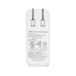 140W SMART USB-C POWER ADAPTER  GAN TECHNOLOGY -UL  FCC/CE -WHITE
