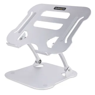 THIS FOLDABLE SILVER LAPTOP STAND FOR DESKS FEATURES VENTED ALL-ALUMINUM CONSTRU