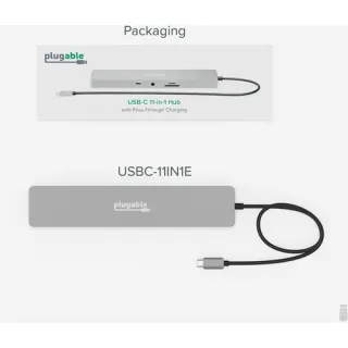 PLUGABLE 11-IN-1 USB-C HUB 100W PASS-THROUGH, DRIVERLESS LAPTOP DOCKING STATION