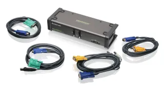 2 PORT DUAL VIEW KVM SWITCH W/AUDIO AND USB PERIPHERAL SHARING TAA COMPLIANT