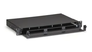 THE BLACK BOX RACKMOUNT FIBER ENCLOSURE ALLOWS THE OPTICAL FIBERS TO BE STORED I