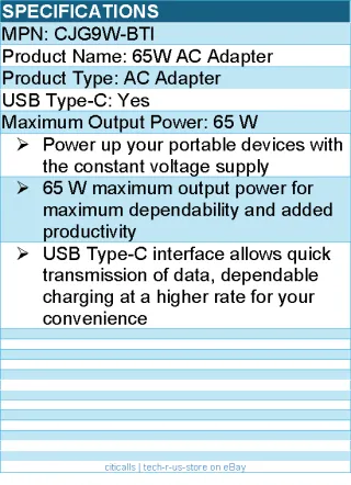 BTI CJG9W-BTI 65W TYPE-C AC     ADAPTER