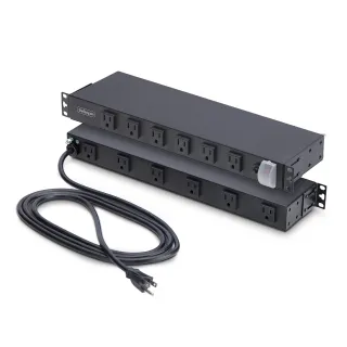 12-OUTLET RACKMOUNT PDU, 1U SERVER POWER STRIP WITH WIDE-SPACED RIGHT-ANGLE PORT