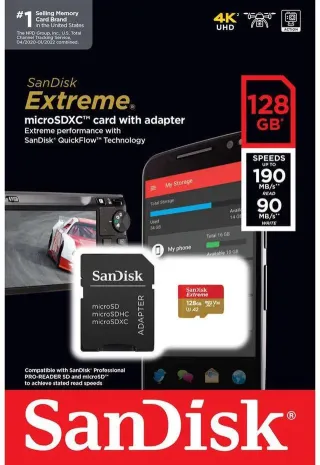 128GB EXTREME USD 190/90MB/S    C10 UHS U3 V30 A2