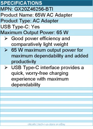 BTI GX20Z46256-BTI 65W TYPE-C   AC ADAPTER