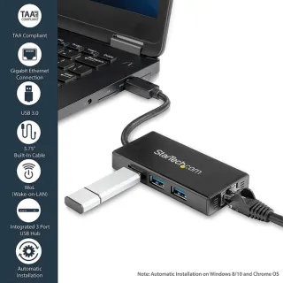 3 PORT USB HUB WITH ETHERNET    PORTABLE GIGABIT RJ45 USB ADAPTER