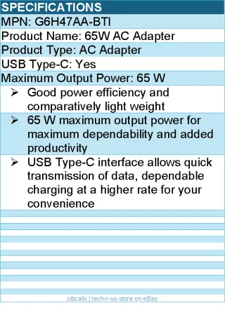 BTI G6H47AA-BTI 65W TYPE-C AC   ADAPTER